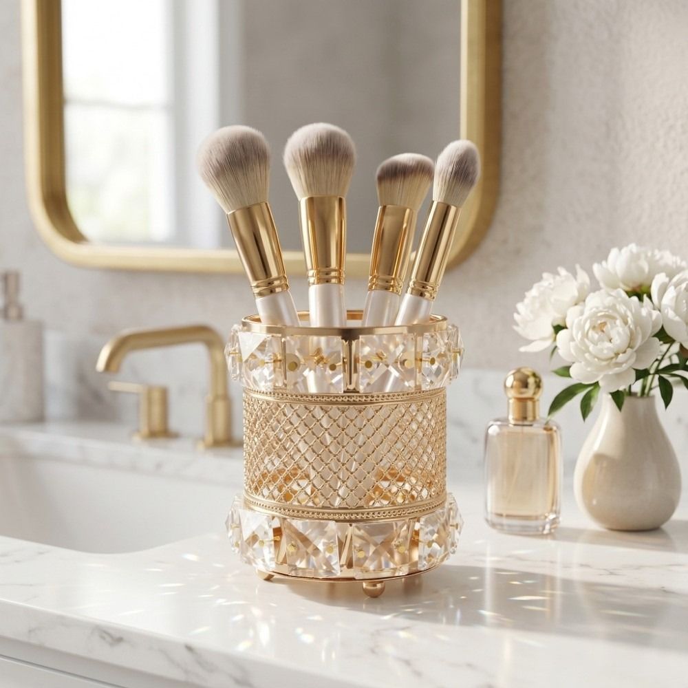 Gold Makeup Brush Holder Organ - Luxury Skincare And Makeup Brands recension och pris
